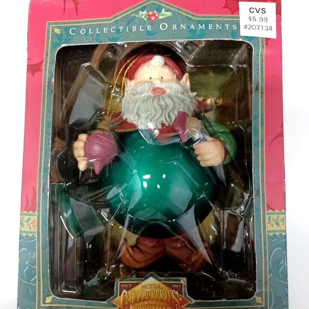 Vintage 90s Matrix Industries Santa Elf Bauble Decoupage‎ Christmas Ornament NEW